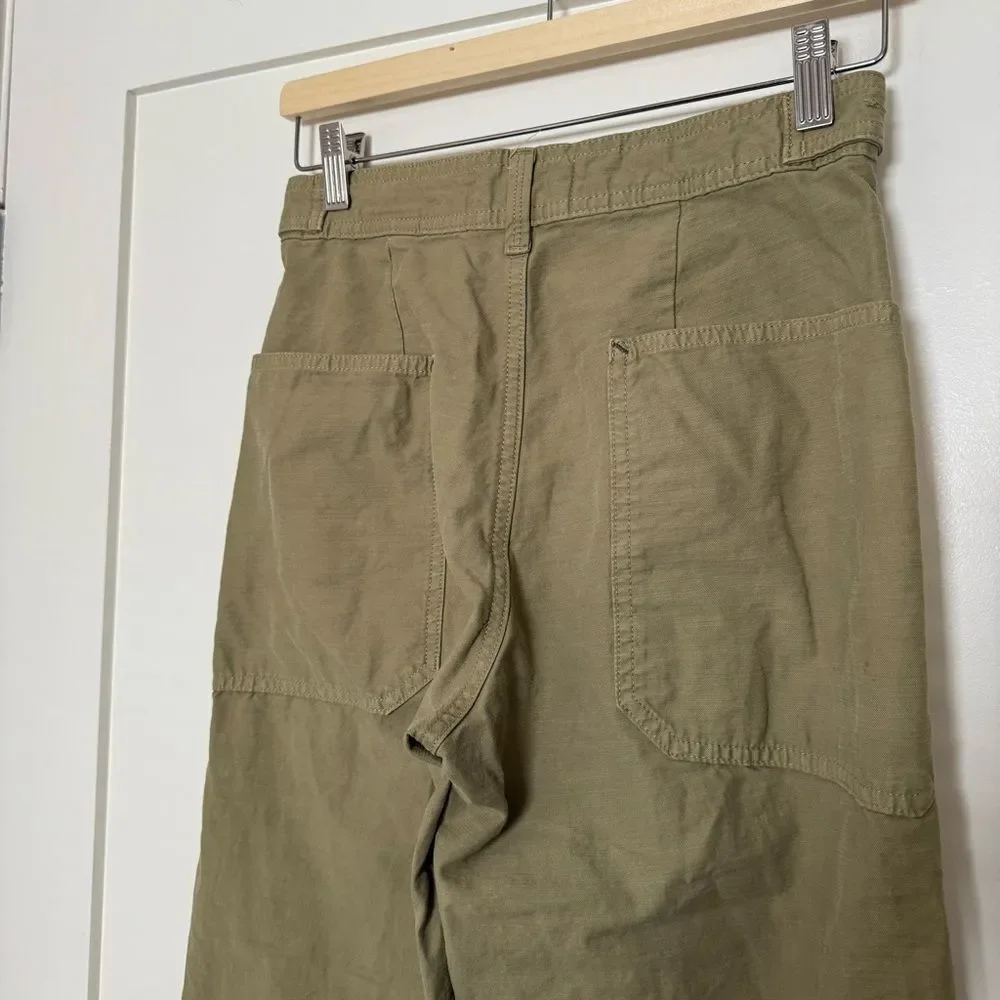 Everlane Fatigue Barrel Pants Womens 0 Tan Khaki High Rise Organic Cotton Linen